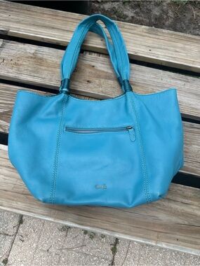 The Sak Teal Leather Tote with Front Zip